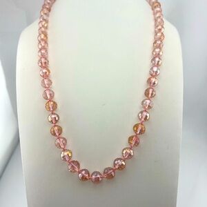 Elegant Pink Faceted Glass Crystal Beaded Necklace w/ Magnetic Rhinestone Clasp